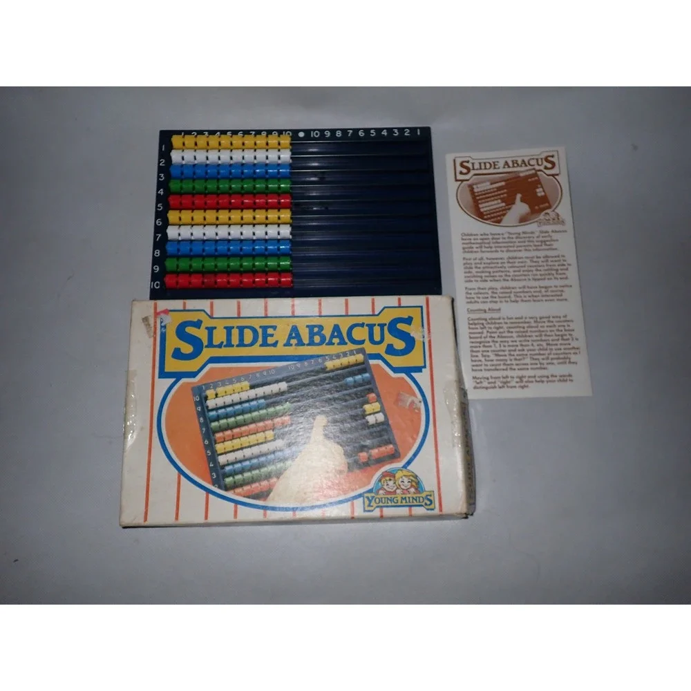 Young Minds Kids Vintage Slide Abacus Math Counting Toy 3500 w/ Box 1984